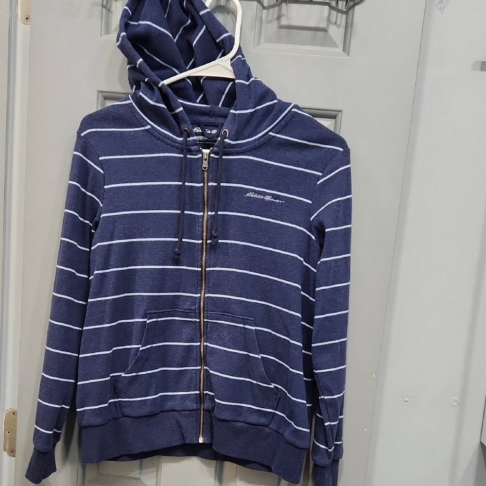 Eddie Bauer Legendwash Blue Stripe Hoodie Jacket petite small